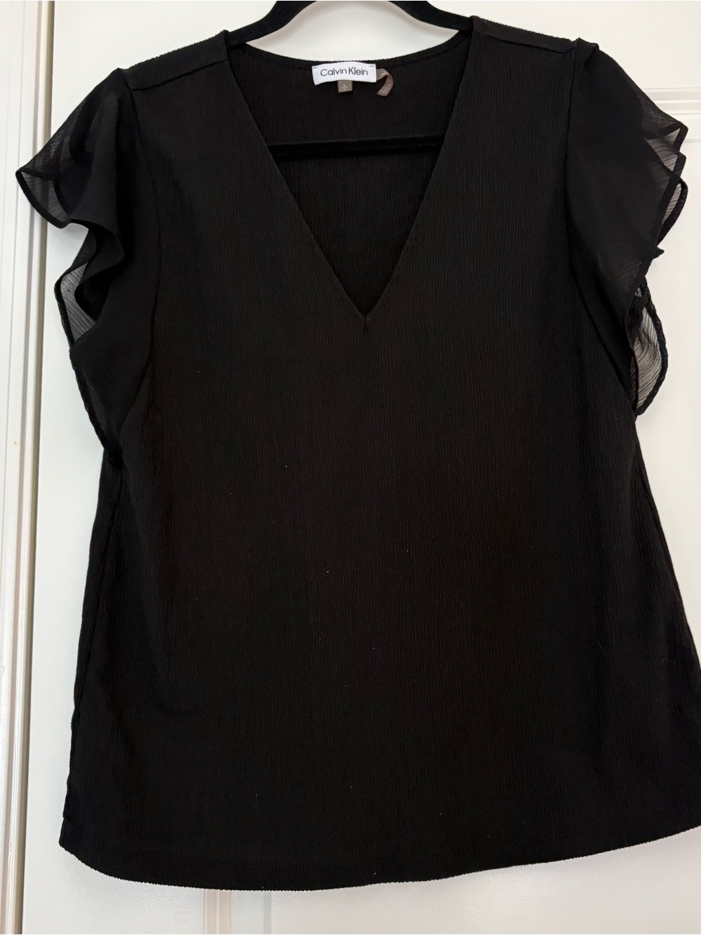Calvin Klein Women’s Black V-Neck Flutter Sleeve Blouse - Picture 3 of 9